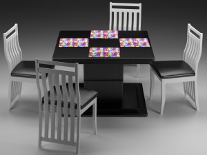 dining table with chair and napkin 3D 모델