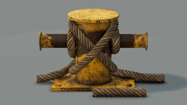 带绳结 3 的系泊海柱 3D 模型 .c4d .max .obj .3ds .fbx .stl .blend 