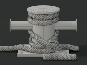 带绳结 3 的系泊海柱 3D 模型