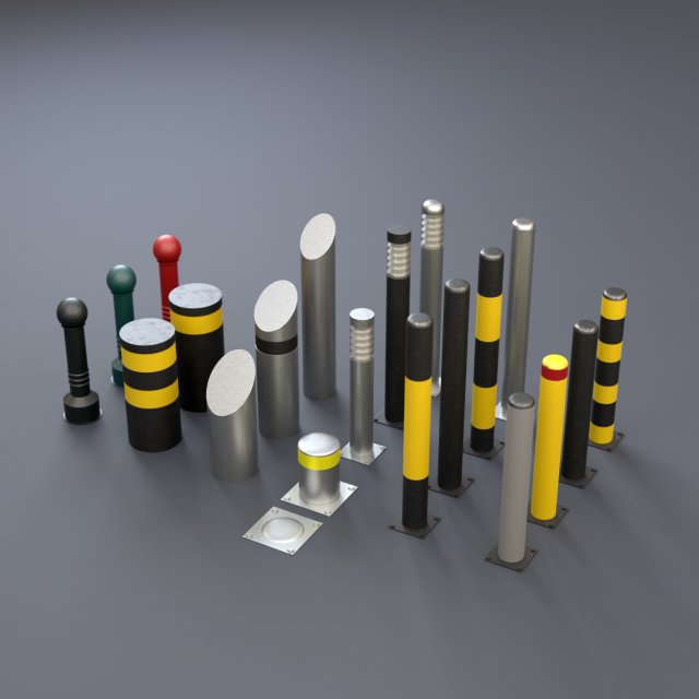 urban street bollards 3d set 3D 모델 .c4d .max .obj .3ds .fbx .stl .blend 