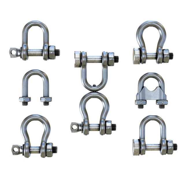 set of different stainless steel shackles low-poly Model 3D .c4d .max .obj .3ds .fbx .stl .blend 