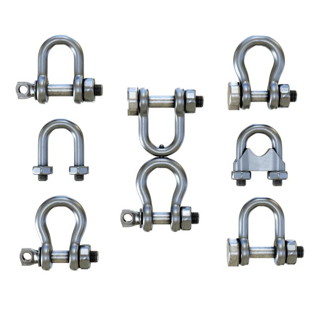 set of different stainless steel shackles low-poly 3D Model .c4d .max .obj .3ds .fbx .stl .blend 
