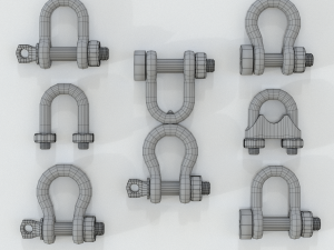 set of different stainless steel shackles low-poly Model 3D