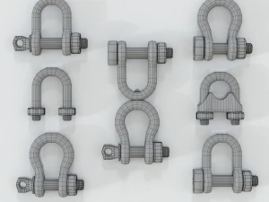 set of different stainless steel shackles low-poly 3D Model