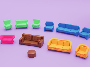 home sofa furniture cartoon simple style 3D Model