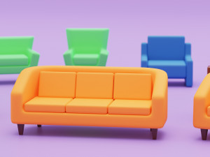 home sofa furniture cartoon simple style Modello 3D