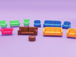 home sofa furniture cartoon simple style Modello 3D