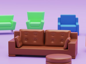 home sofa furniture cartoon simple style Modello 3D
