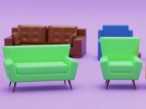 home sofa furniture cartoon simple style Modello 3D