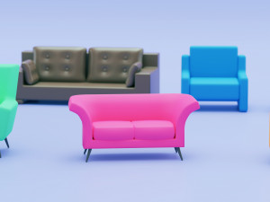 home sofa furniture cartoon simple style Modello 3D