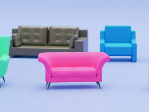 home sofa furniture cartoon simple style 3D Model