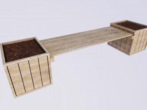 bench with two flowerbeds 3D Model