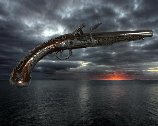 flintlock pirate pistol 3D Model .c4d .max .obj .3ds .fbx .stl .blend 