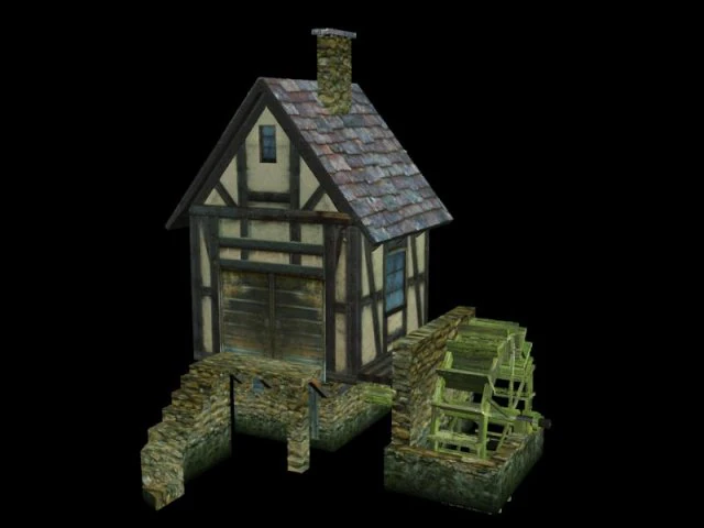 water mill 3D Model .c4d .max .obj .3ds .fbx .stl .blend 