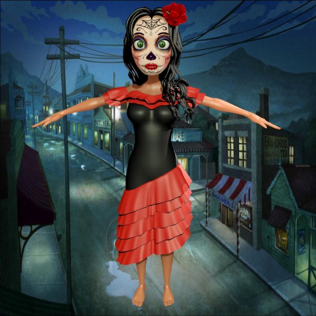 cartoon girl-day of the dead Modelo 3D .c4d .max .obj .3ds .fbx .stl .blend