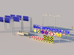 road pack modular kit - traffic signs and equipmen 3Dモデル
