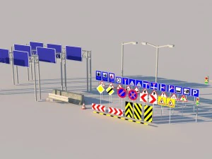 road pack modular kit - traffic signs and equipmen 3D Model