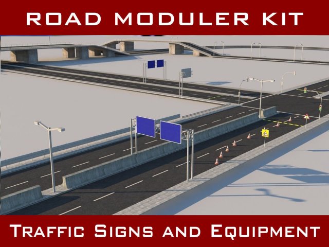 road pack modular kit - traffic signs and equipmen 3Dモデル .c4d .max .obj .3ds .fbx .stl .blend 