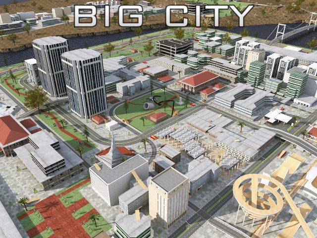 big city scene - low poly mega city roads building park area 3D Model .c4d .max .obj .3ds .fbx .stl .blend 