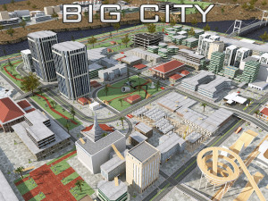 big city scene - low poly mega city roads building park area 3D Model