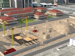 big city scene - low poly mega city roads building park area 3D Model