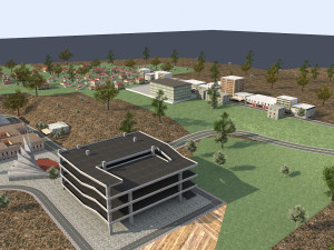 big city scene - low poly mega city roads building park area 3D Model