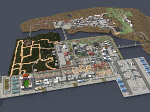big city scene - low poly mega city roads building park area 3D Model