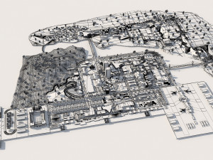 big city scene - low poly mega city roads building park area 3D Model