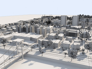 big city scene - low poly mega city roads building park area 3D Model