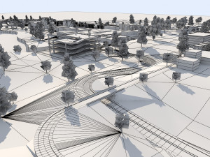 big city scene - low poly mega city roads building park area 3D Model