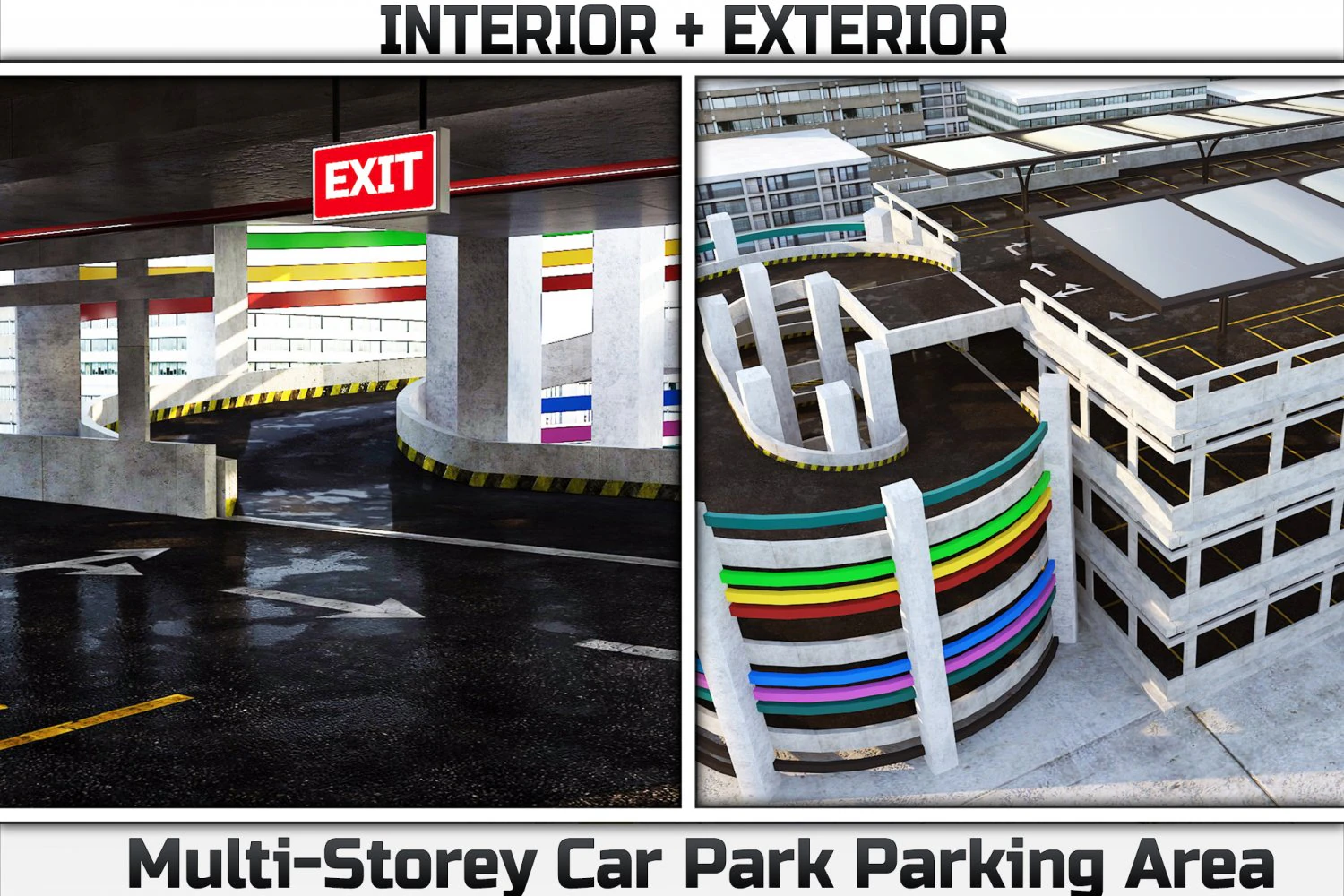 Multi-Storey Car Parking Building VR - AR - low-poly 3D Model .c4d .max .obj .3ds .fbx .stl .blend 