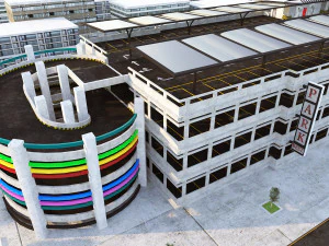 Multi-Storey Car Parking Building VR - AR - low-poly 3D Model