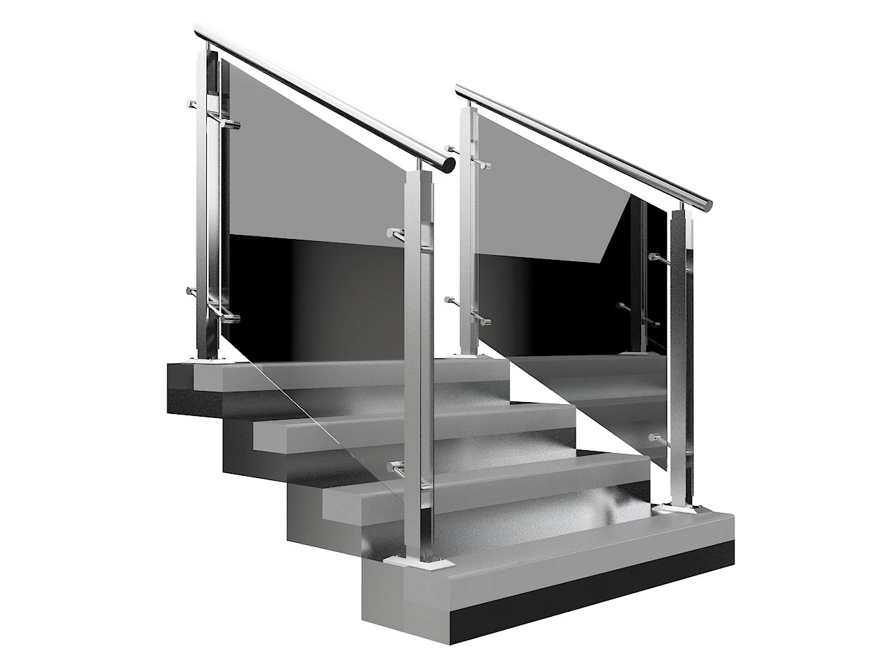 stair with glass railing 2 3D Model .c4d .max .obj .3ds .fbx .stl .blend 