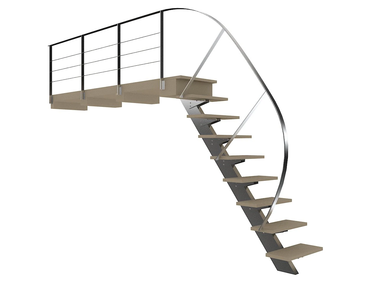 stair with metal railing 2 3D Model .c4d .max .obj .3ds .fbx .stl .blend 