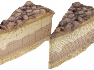chocolate cheese cake slice - high and low poly Modello 3D