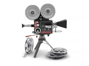 c&acirc;mera de filme vintage e filme Modelo 3D