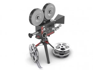 c&acirc;mera de filme vintage e filme Modelo 3D