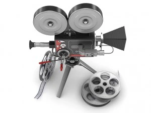c&acirc;mera de filme vintage e filme Modelo 3D
