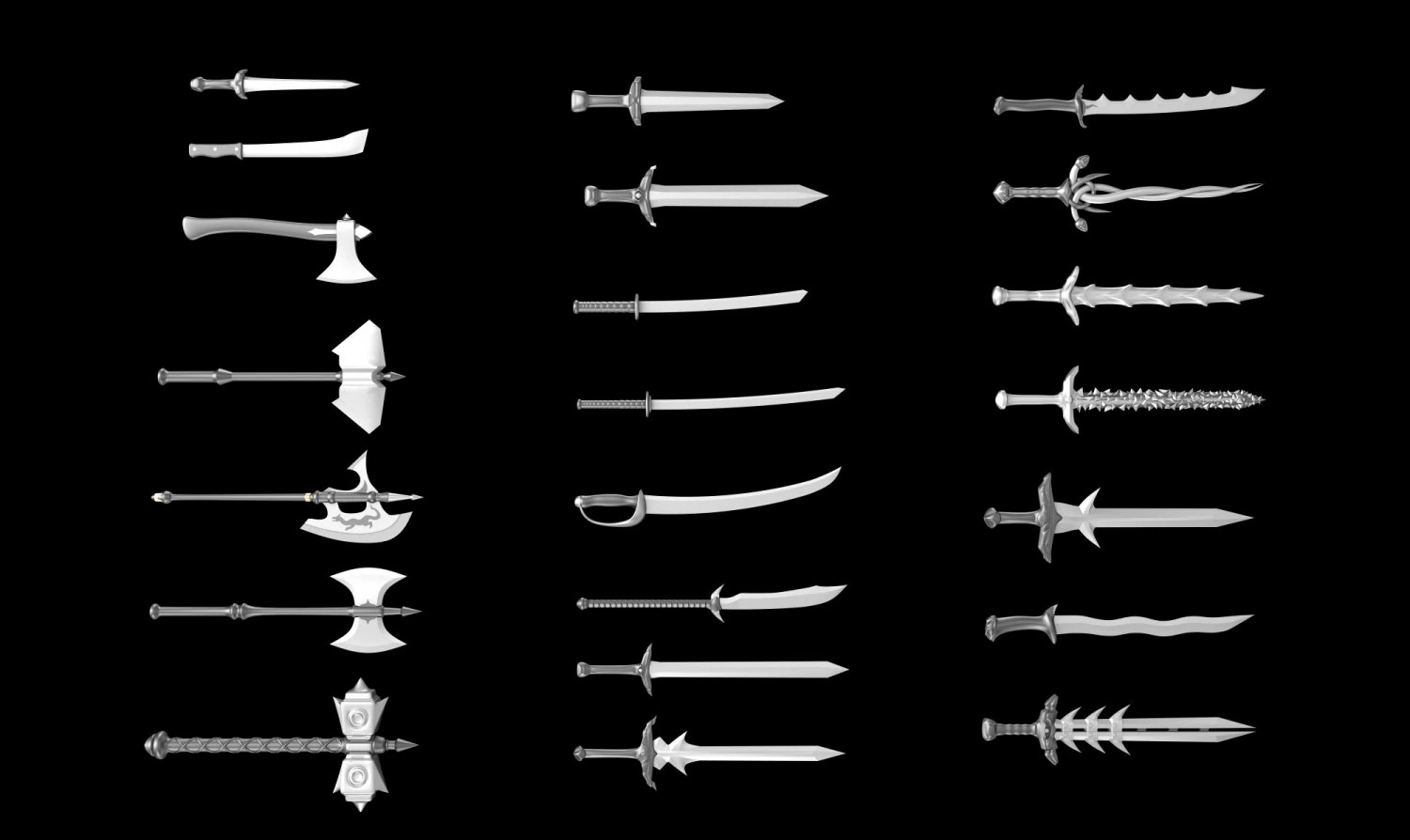 world set collection swords and axes set 3D Model .c4d .max .obj .3ds .fbx .stl .blend 