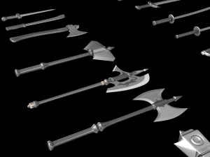 world set collection swords and axes set 3D Model