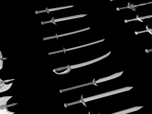 world set collection swords and axes set 3D Model