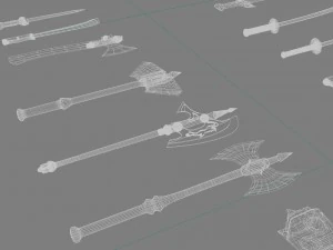 world set collection swords and axes set 3D Model