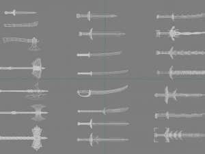 world set collection swords and axes set 3D Model