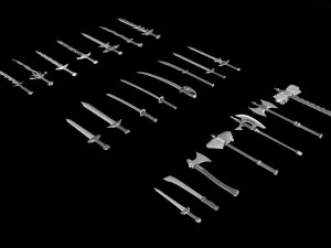 world set collection swords and axes set 3D Model