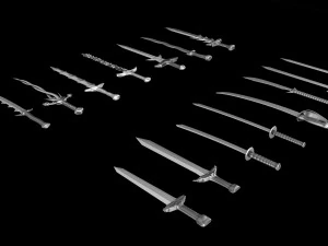 world set collection swords and axes set 3D Model