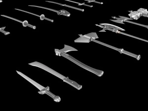 world set collection swords and axes set 3D Model