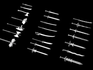 world set collection swords and axes set 3D Model