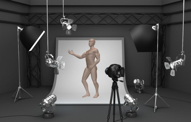 photo studio equipment and white background Modello 3D .c4d .max .obj .3ds .fbx .stl .blend 