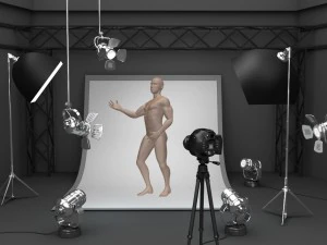 fotoğraf st&uuml;dyosu ekipmanları ve beyaz arka plan 3D Model