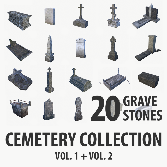 gravestone collection vol 1 vol 2 3Dモデル .c4d .max .obj .3ds .fbx .stl .blend